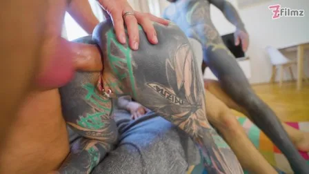 Brutal DAP: Her Ass Gets Totally Destroyed by Three Massive Cocks